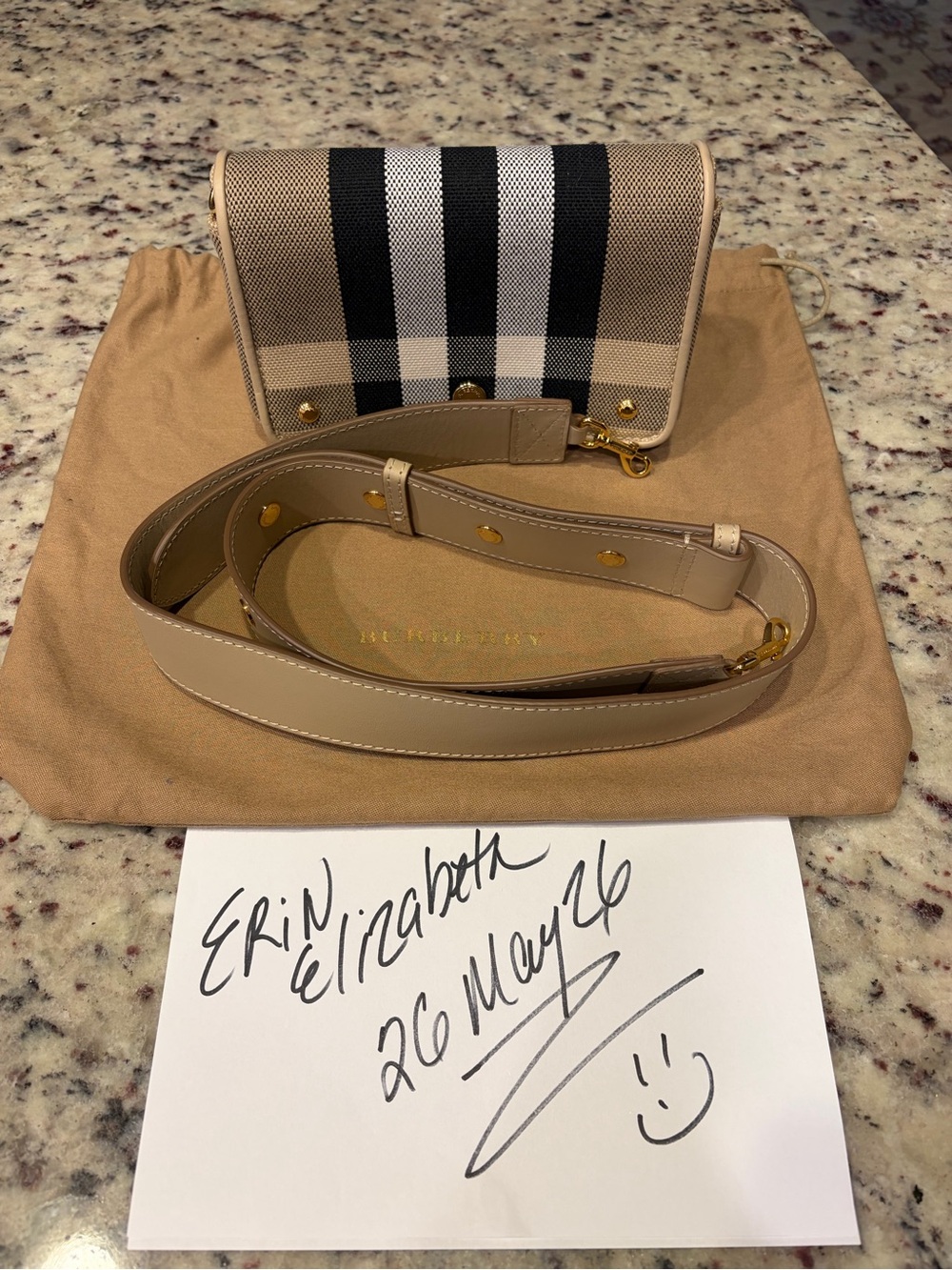 Burberry Tan Check Crossbody with Leather Strap